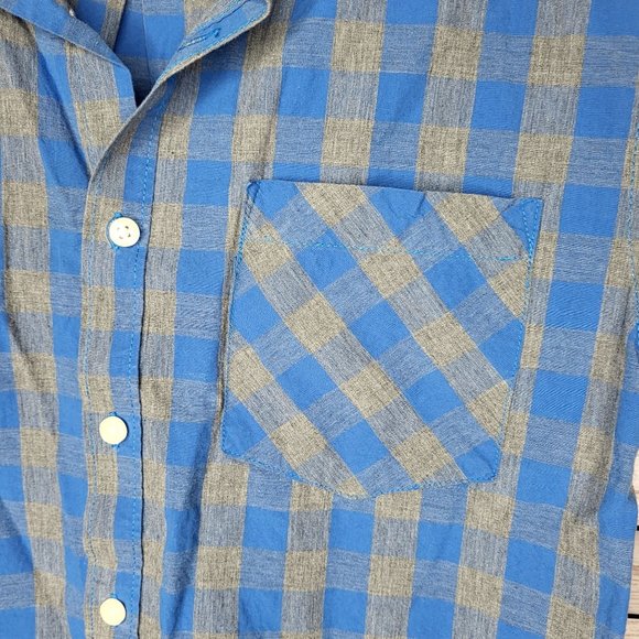 Kenneth Cole Men's Button Up Plaid Blue/Grey Short Sleeve Shirt Size: XL - Picture 2 of 13